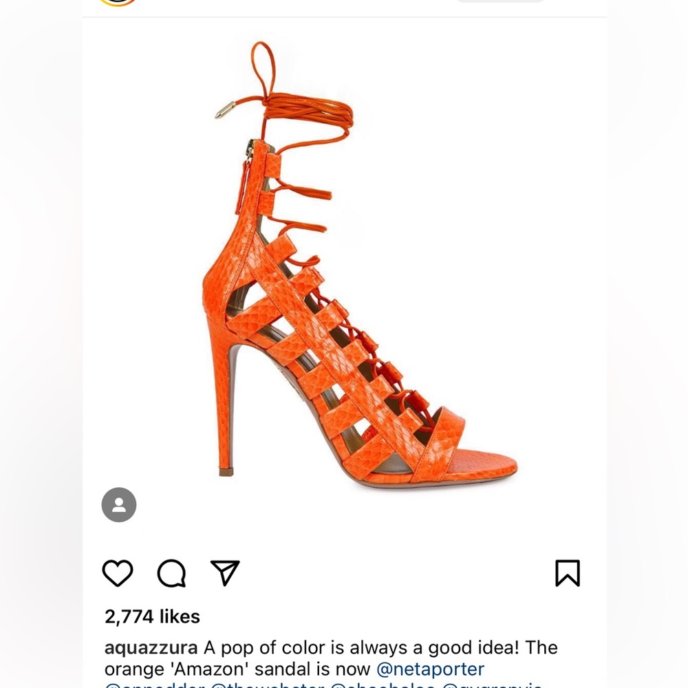 Aquazzura Amazon 105 Sandal in Clementine Snake Size 38.5/8.5. With box